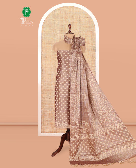 Dusky Brown Semi-Silk Khadi Jute Material Chudidar Set