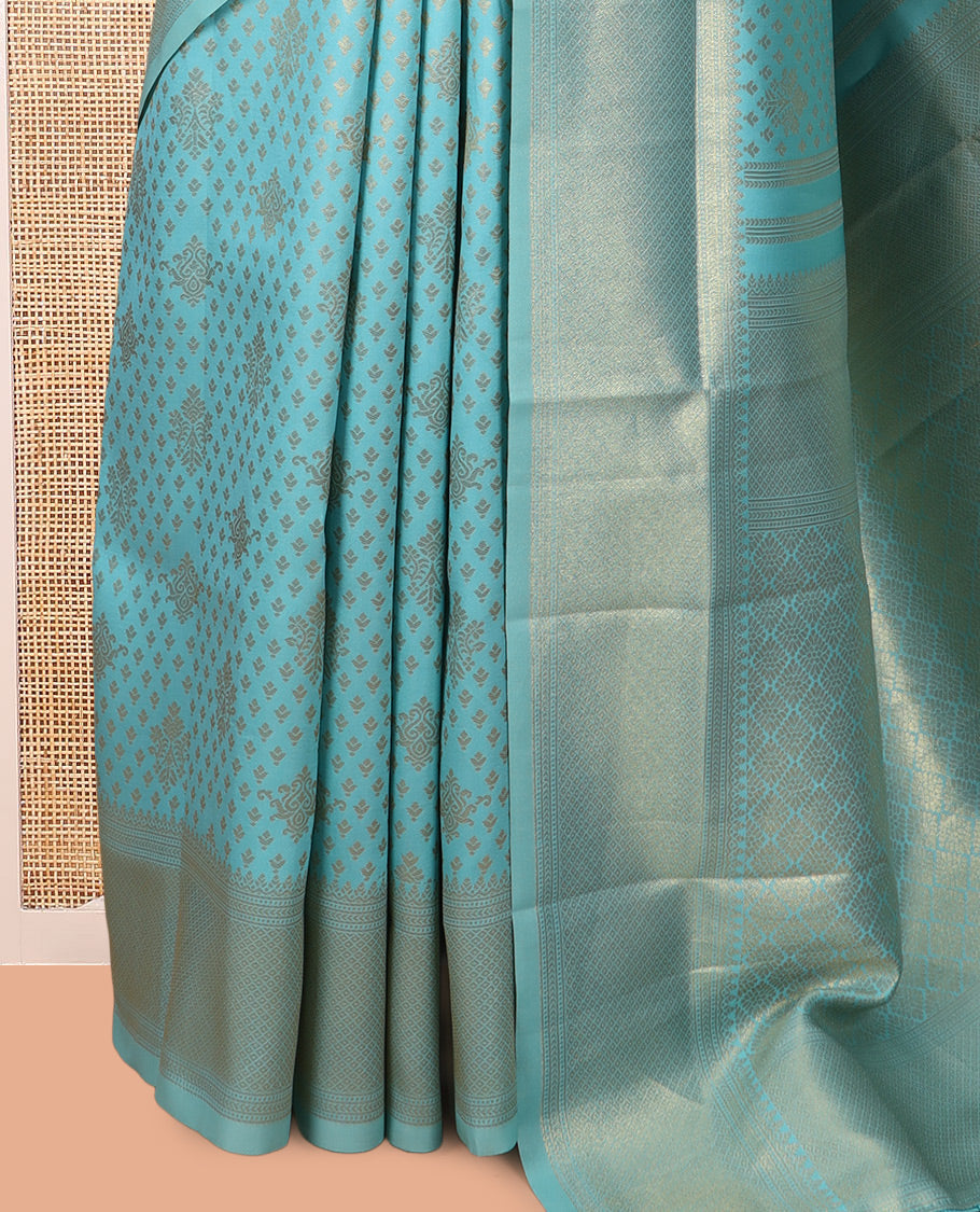 Sky Blue Semi-Silk Saree, Enriched with Jacquard Design, a Traditional Zari Border, Grand Pallu, and a Matching Blouse-Trisha-Inspired