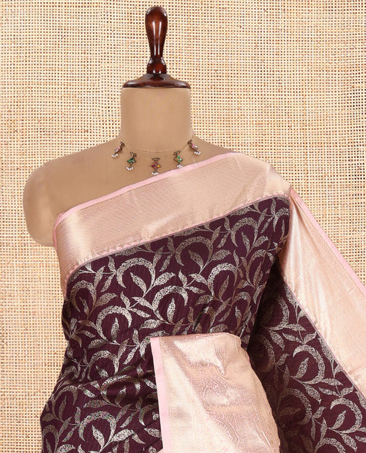 Wine-Baby Pink Budget Silk Saree