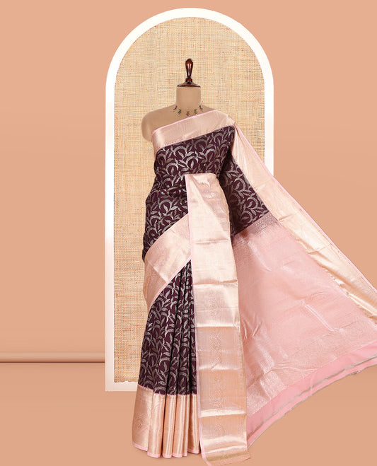 Wine-Baby Pink Budget Silk Saree