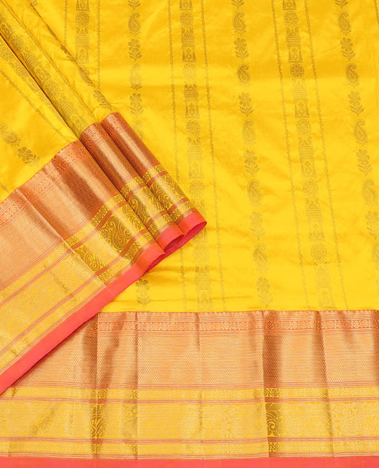 Yellow Pure-Silk Half-Saree