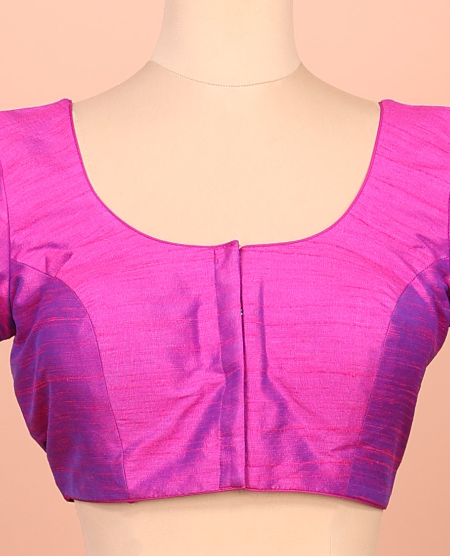 Pink Plain Readymade Blouse Featuring a Front Round-Neck, Back Round-Neck, and Half-Sleeve