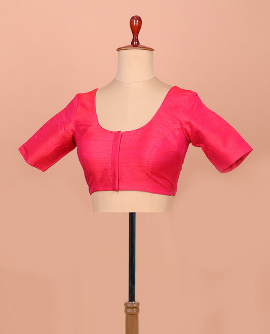 Pink plain front-back round-neck elbow sleeve readymade blouse