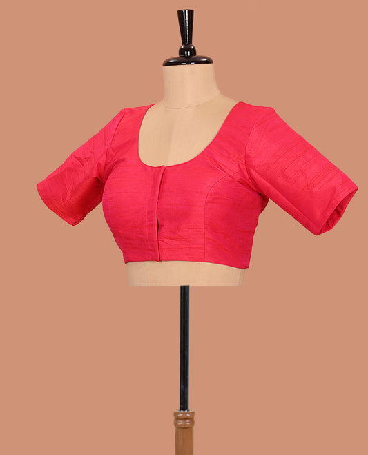 Pink plain front-back round-neck elbow sleeve readymade blouse