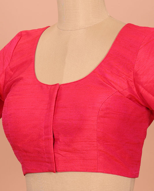 Pink plain front-back round-neck elbow sleeve readymade blouse