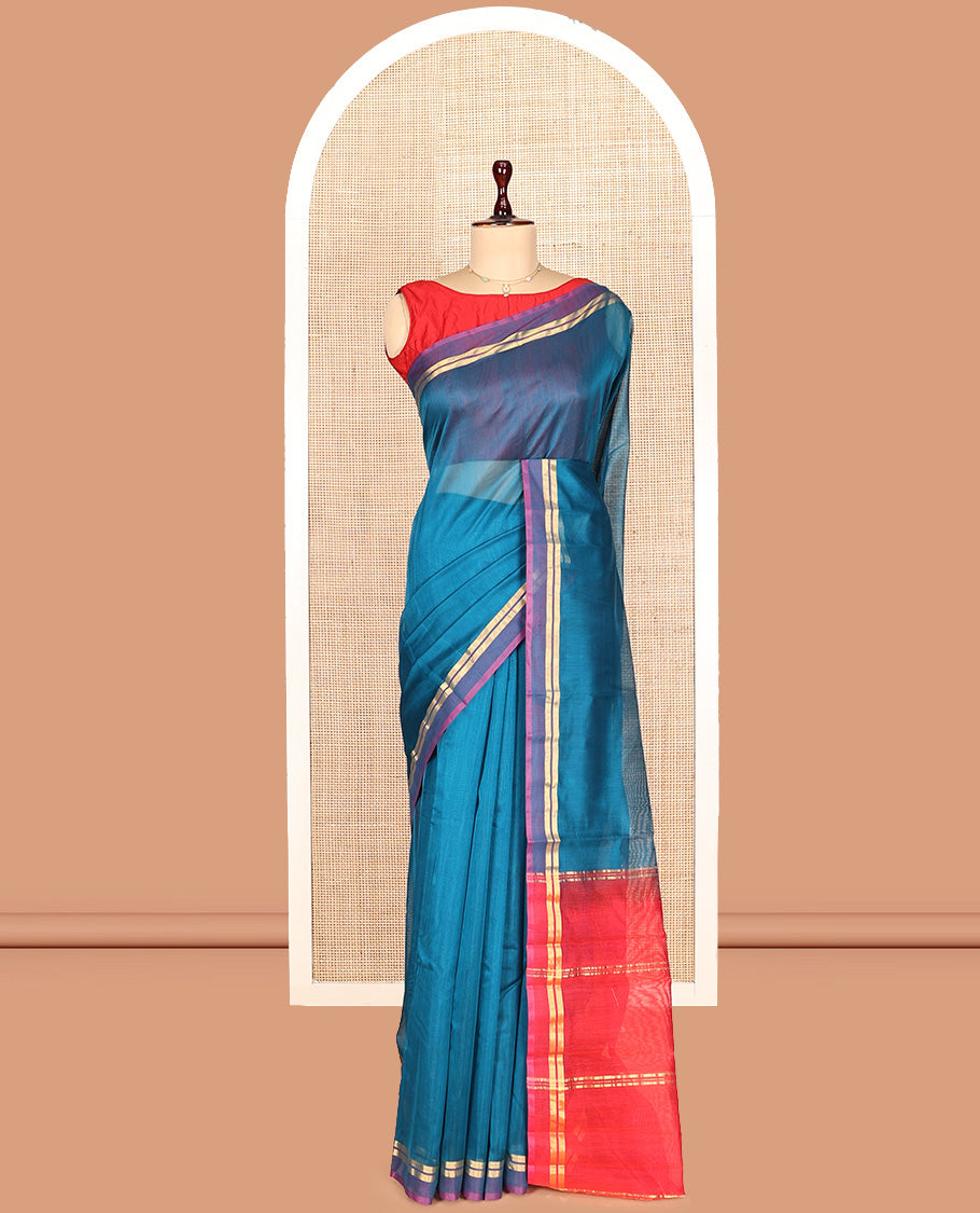 Blue Plain Silk Cotton Saree