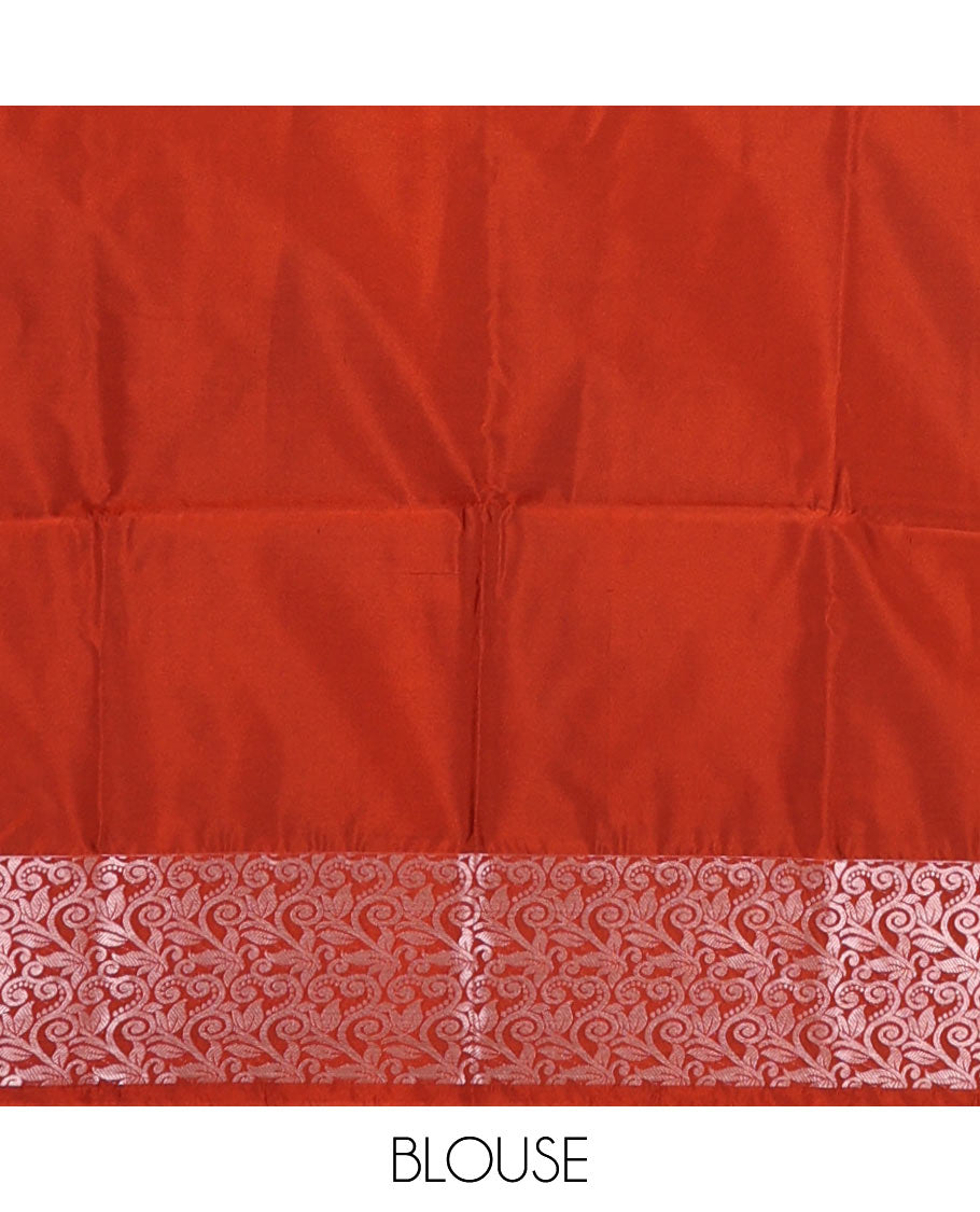 Grey striped floral design soft silk saree with contrast zari design border & floral jaal design pallu