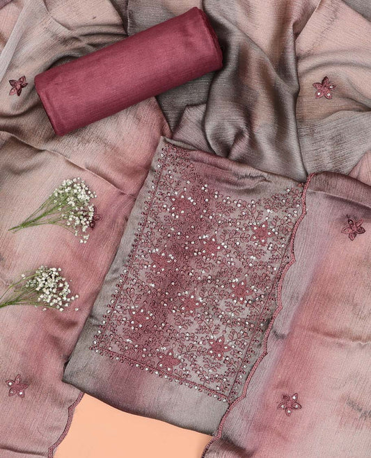 Multi-color chudidhar material set floral thread embroidered top, with plain bottom & floral motifs thread embroidered with sequins dupatta