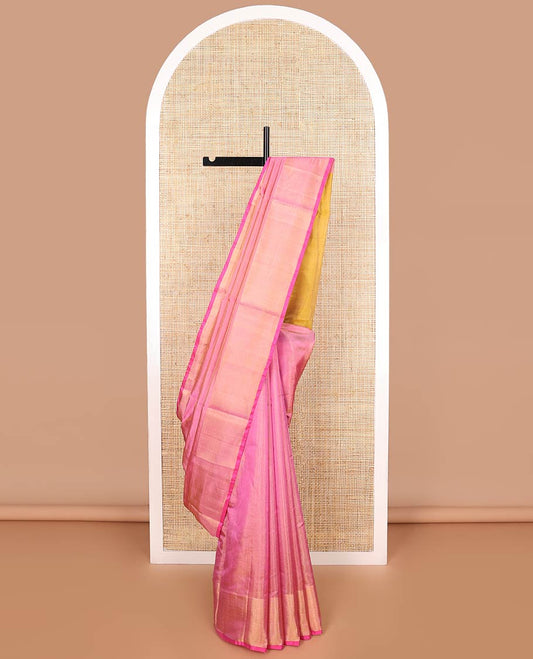 Light pink uppada saree with self zari border & striped pallu