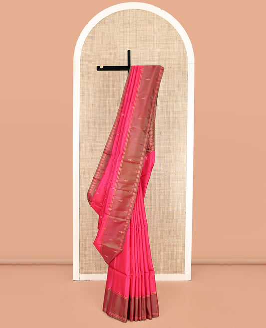 Pink Uppada Silk Saree, Adorned with Zari Buttas, a Contrast Zari Buttas Border, Grand Jaal Pallu, and a Contrast Blouse