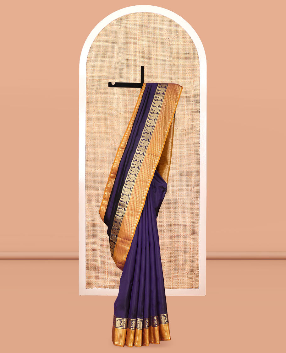 Blue Plain Vasundhara Lite Silk Mix Saree, a Contrast Checked Border of Mayil Designs, Grand Pallu, and a Contrast Blouse