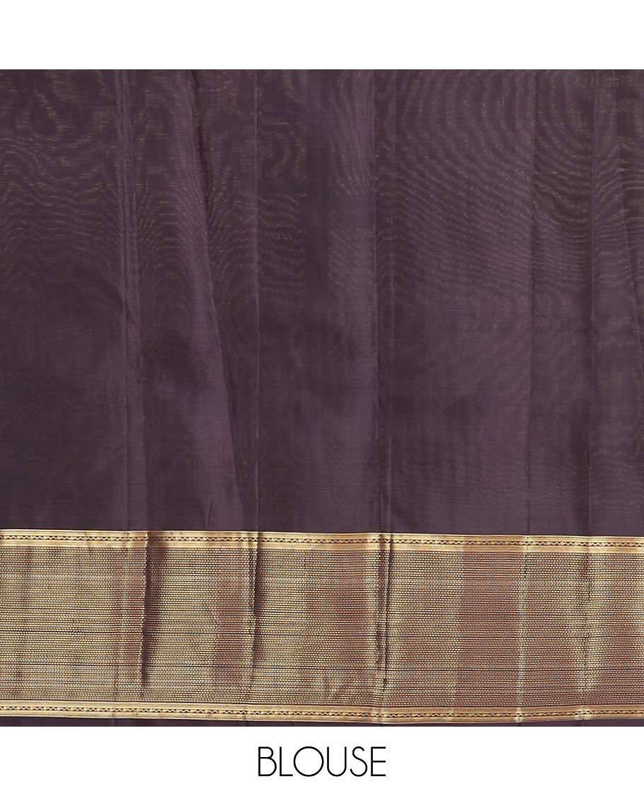 Grey zari striped Vasundhara silk mix saree, contrast zari border of muthu stripes, and zari-rich pallu