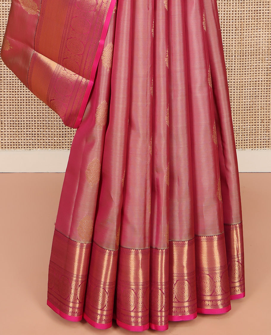 Pink Vasundhara Lite Silk Mix Saree, Woven with Zari Buttas on Its Body, Complemented by a Contrast Border of Thilakam Mokku, Neli, Mayil Kann, Manga Mokku, and Chakram Designs, Grand Jaal Pallu, and Paired with a Contrast Blouse