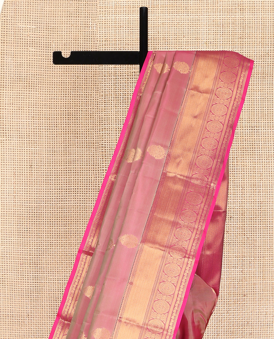 Pink Vasundhara Lite Silk Mix Saree, Woven with Zari Buttas on Its Body, Complemented by a Contrast Border of Thilakam Mokku, Neli, Mayil Kann, Manga Mokku, and Chakram Designs, Grand Jaal Pallu, and Paired with a Contrast Blouse
