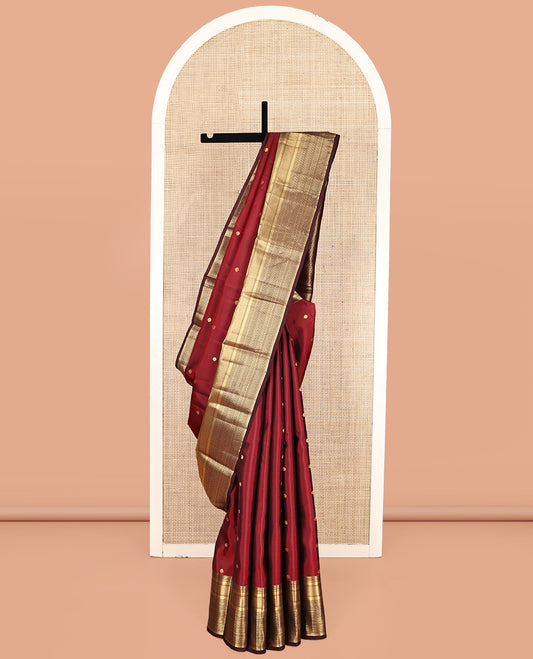 Red Vasundhara Lite-Silk Mix Saree, Delicately Woven with Zari Buttas, Complemented by a Contrast Traditional Zari Border, Grand Jaal Pallu, and a Contrast Blouse