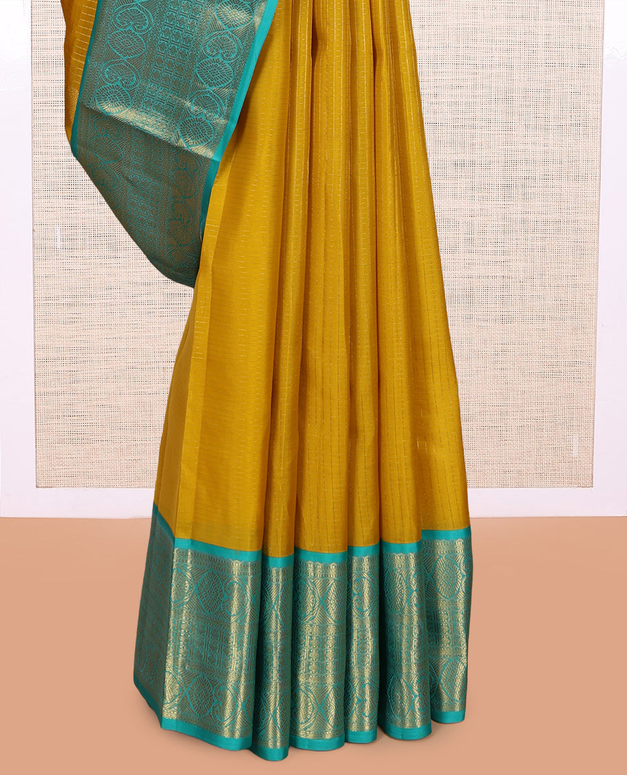 Yellow Zari Design Vasundhara Lite Silk Mix Saree, a Contrast Traditional Border, and a Contrast Blouse