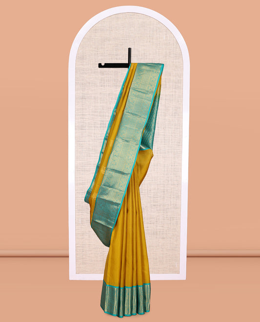 Yellow Zari Design Vasundhara Lite Silk Mix Saree, a Contrast Traditional Border, and a Contrast Blouse