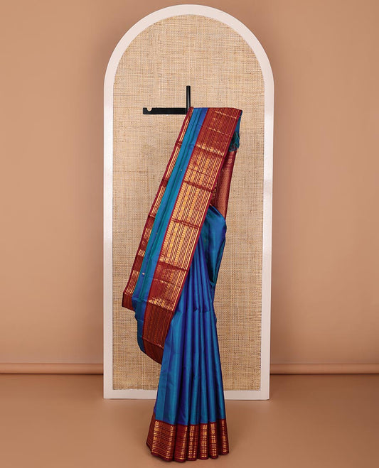 Blue zari buttas silk saree, contrast zari border of manga mokku,banaras,kamalam & rettai neli & zari-rich jaal pallu