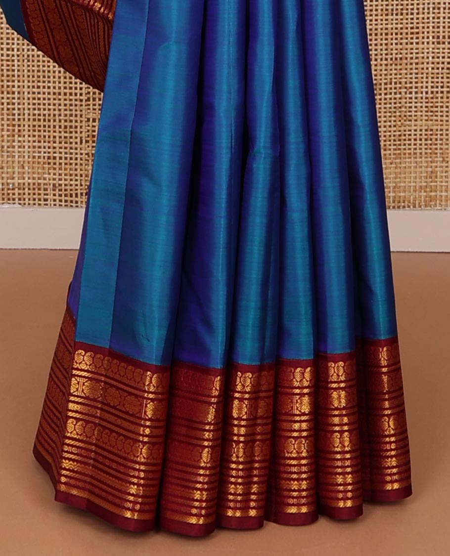 Blue zari buttas silk saree, contrast zari border of manga mokku,banaras,kamalam & rettai neli & zari-rich jaal pallu