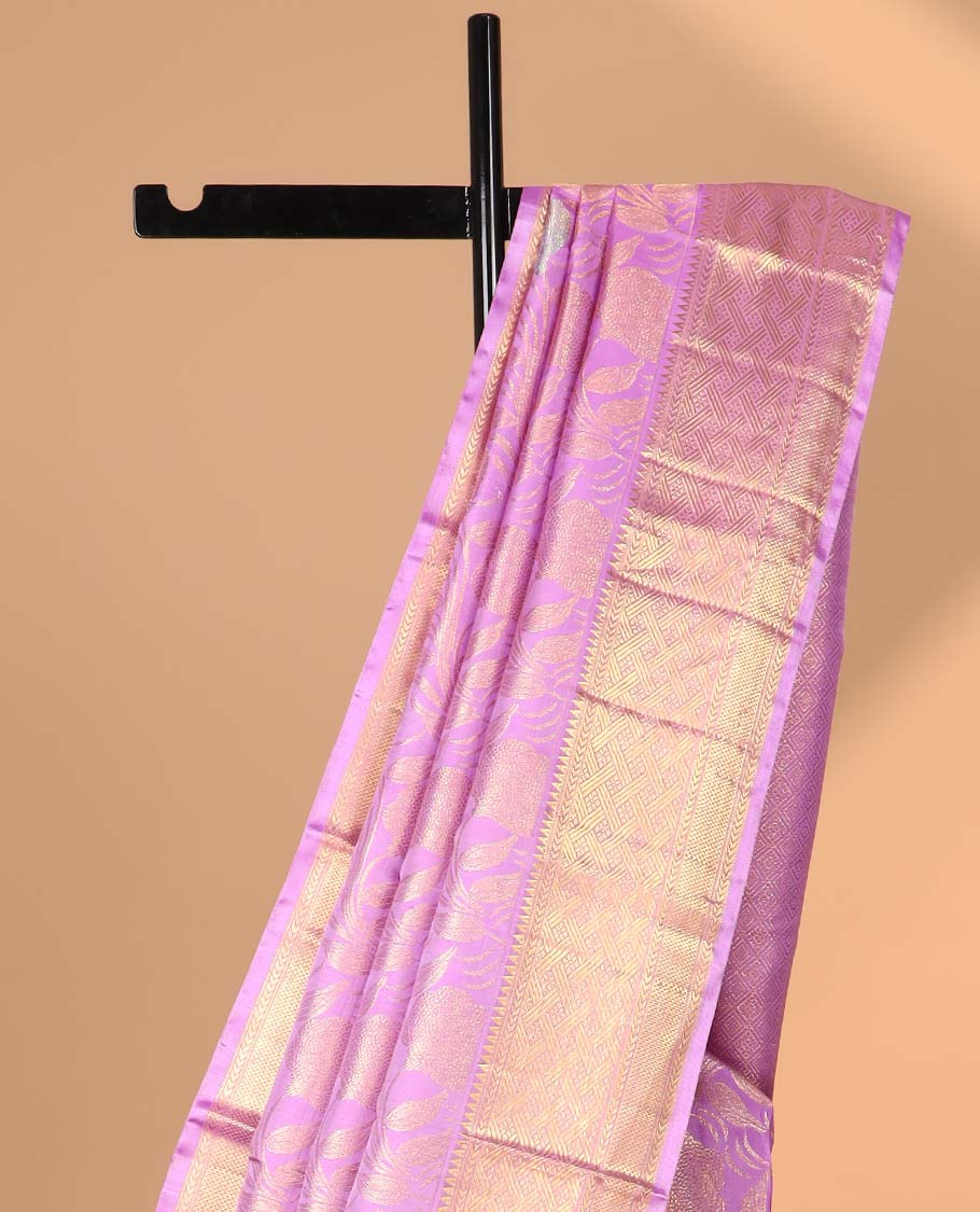 Puprle floral vine design kancheepuram wedding silk saree with contrast zari design border & intricate zari design pallu