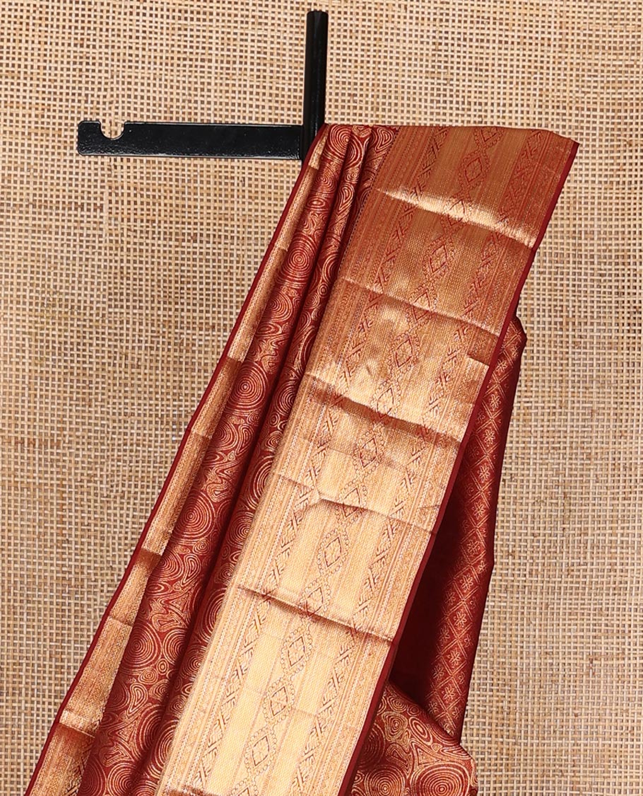 Red jacquard kanchipuram wedding silk saree, zari border of rekku, diamond,muthu,kathir & kuyil kann & jaal pallu