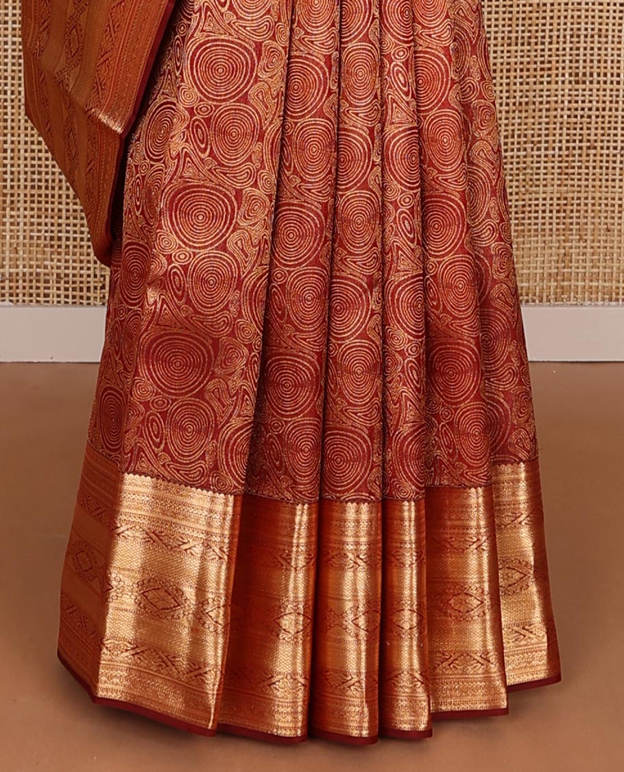 Red jacquard kanchipuram wedding silk saree, zari border of rekku, diamond,muthu,kathir & kuyil kann & jaal pallu