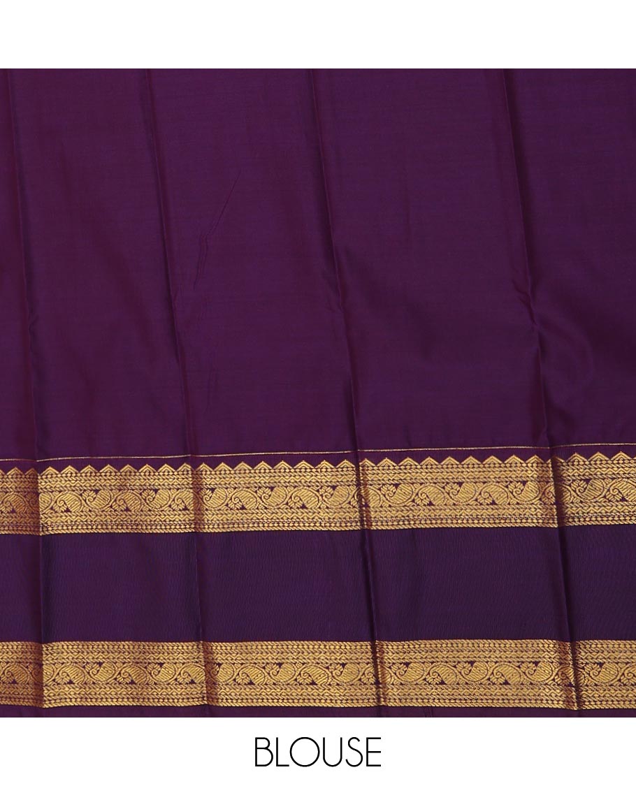 Green micro-checked and buttas gift saree, contrast traditional zari design rettai pettu border, and jaal pallu