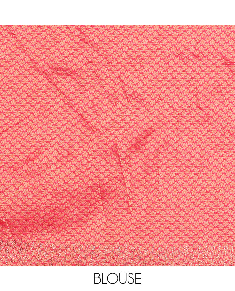 Sandal art silk half-saree, brocade with contrast traditional border skirt, contrast red brocade blouse, scallop stone work dhavani, and detachable belt