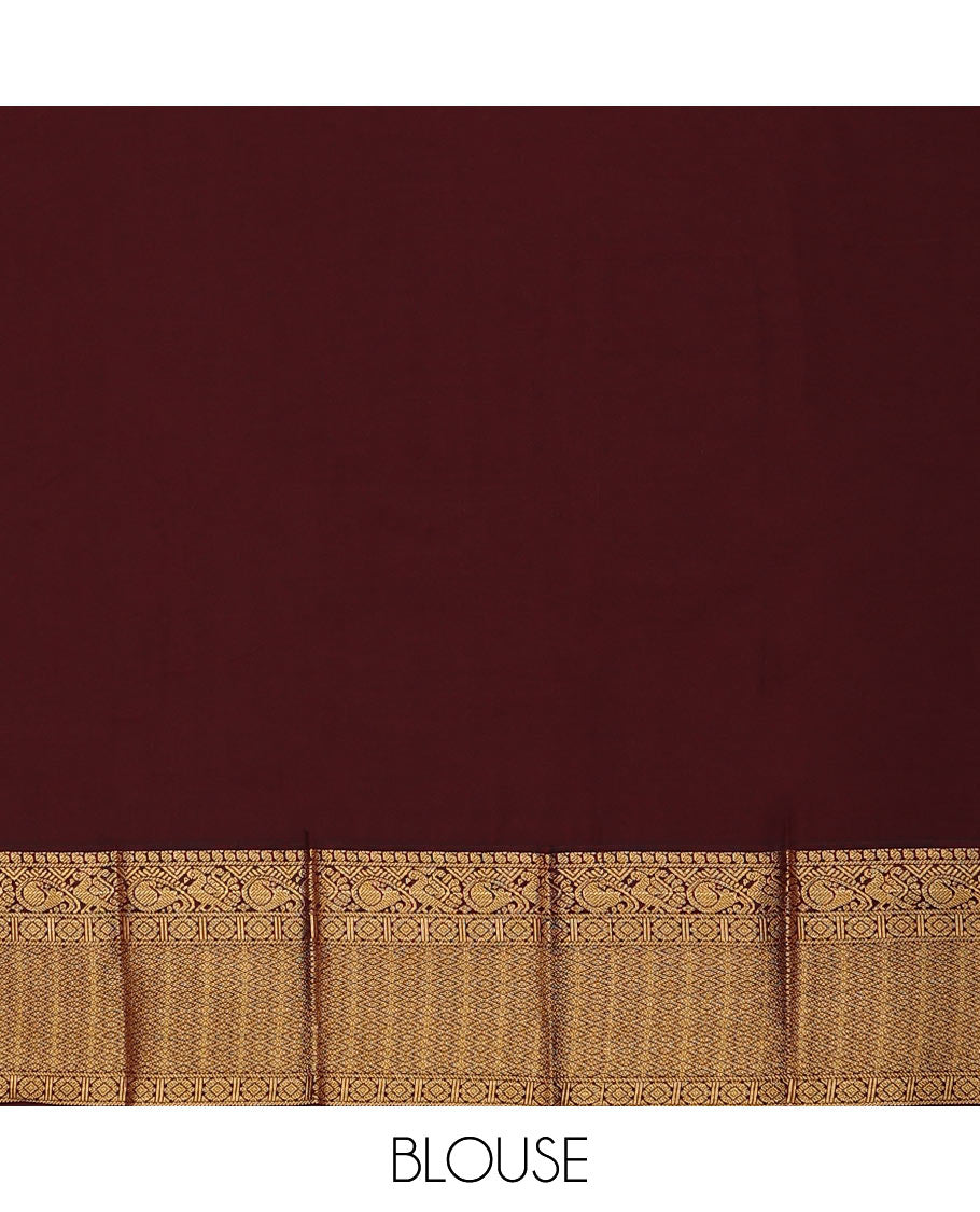 Orange round peacock buttas and striped budget silk saree, contrast traditional zari border, and jaal pallu