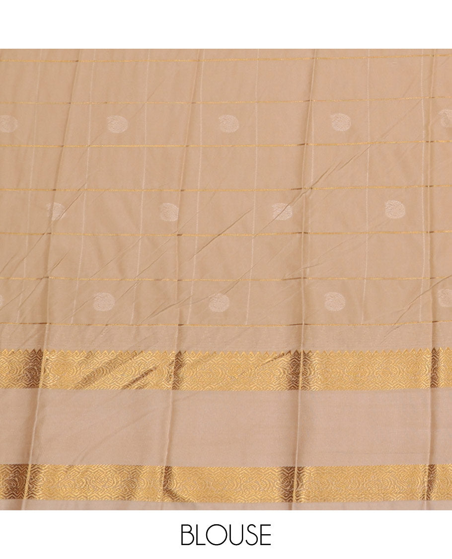 Maroon Budget Silk Saree, Subtly Enriched with Paisley Butta Enclosed Checked Designs on Its Body, Complemented by a Contrast Traditional Zari Design Rettai Pettu Border, Grand Jaal Pallu, and Paired with a Contrast Blouse