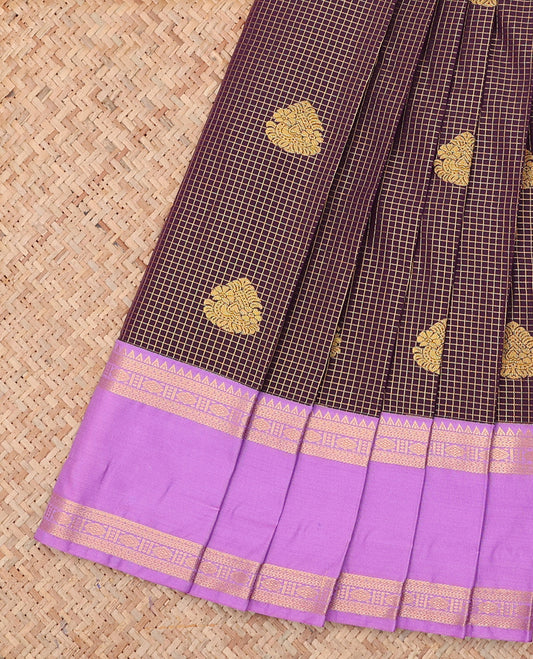 Purple Budget Silk Saree, Woven with Zari Buttas and Checks, a Contrast Traditional Zari Rettai Pettu Border, Grand Pallu, and a Contrast Blouse