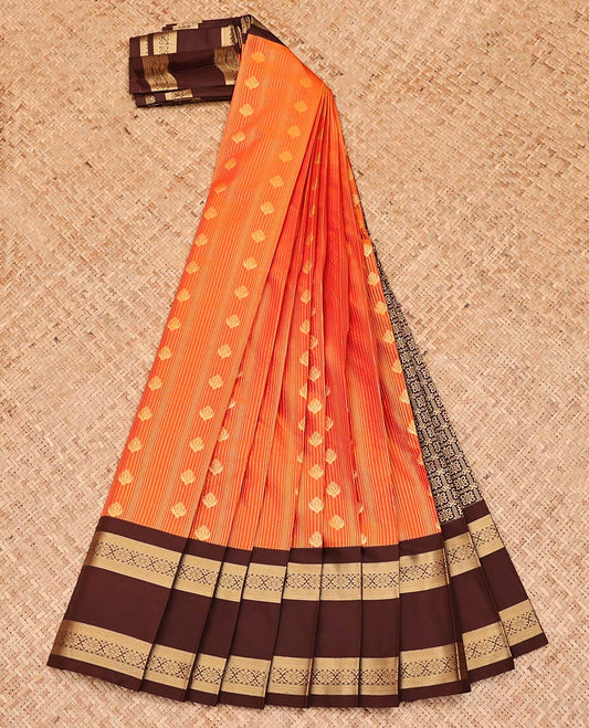 Orange Budget Silk Saree, Woven with Zari Buttas, Complemented by a Contrast Traditional Rettai Pettu Border, Grand Pallu, and a Contrast Blouse