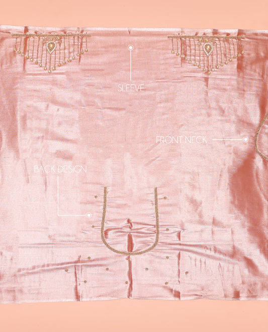 Gleaming Peach Aari Material Blouse Subtly Sparkled with Unique Designs in Sugar Bead Embroidery
