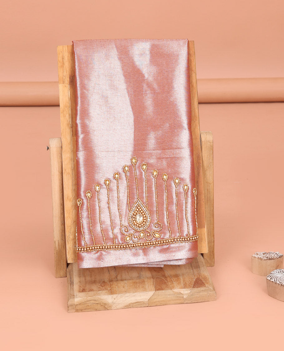 Gleaming Peach Aari Material Blouse Subtly Sparkled with Unique Designs in Sugar Bead Embroidery