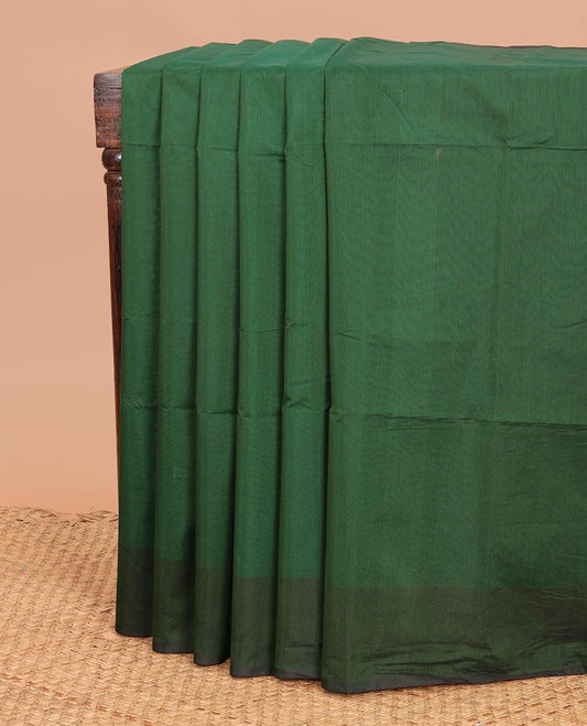Green plain semi-silk cotton saree, plain border, and contrast plain pallu