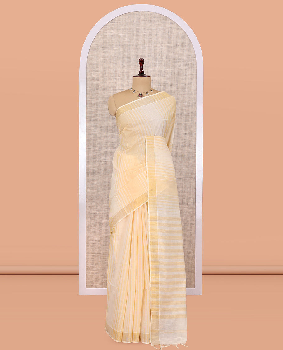Cream-Sandal Jute Cotton Saree