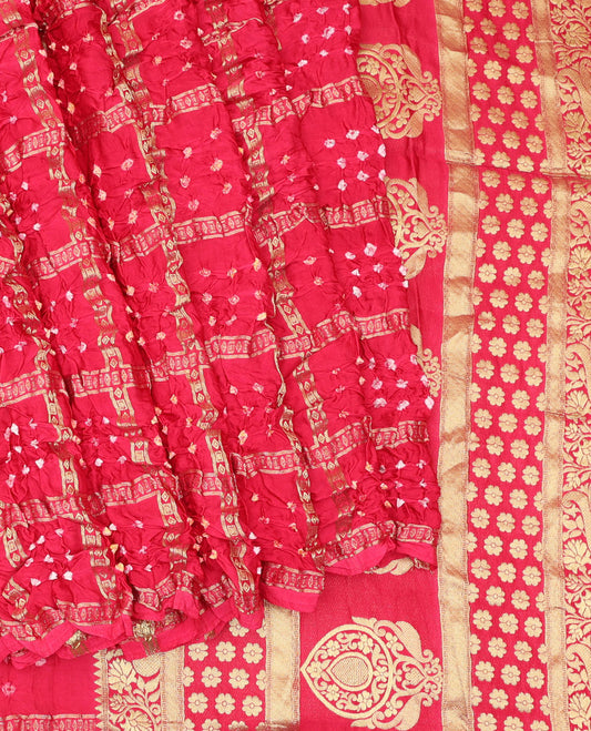 Borderless Pink Bandhani Dola Silk Saree