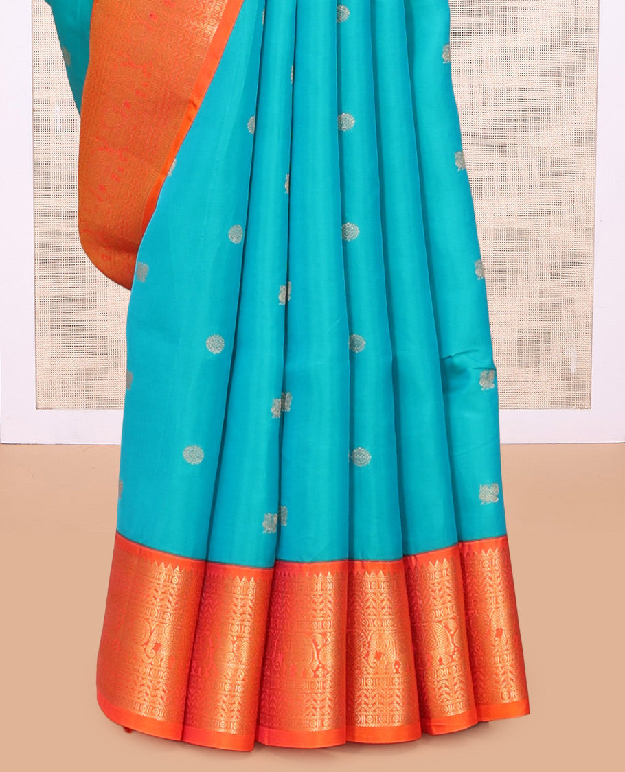 Blue Mayil Chakram Butta Vasundhara Lite Silk Mix Saree