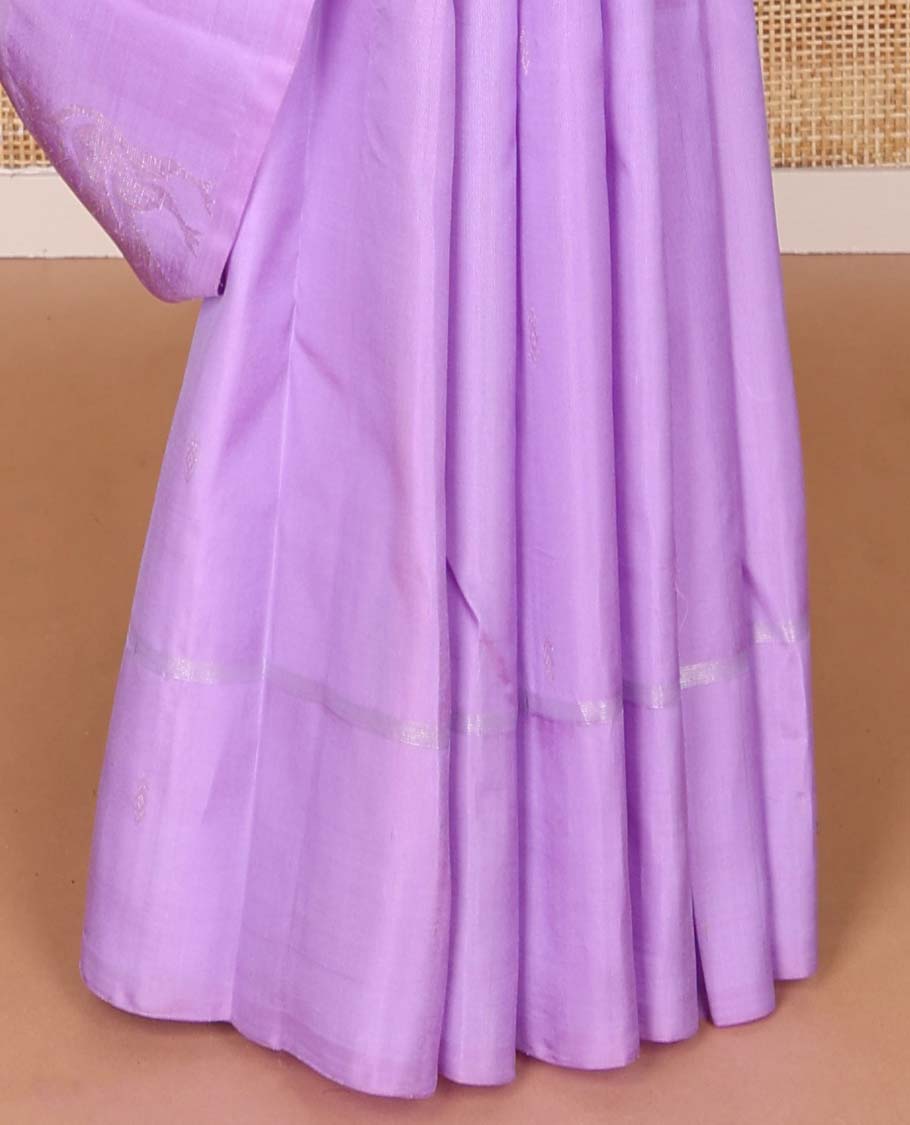 Purple buttas kancheepuram silk saree with self animal butta border & striped, floral design pallu