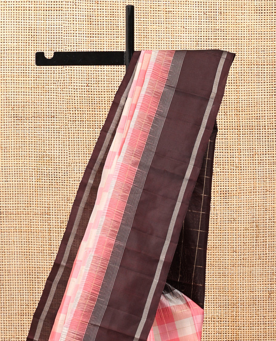 Pink Checked Kanchipuram Silk Saree, Contrast Bodi Border, Checked Pallu, and a Contrast Blouse