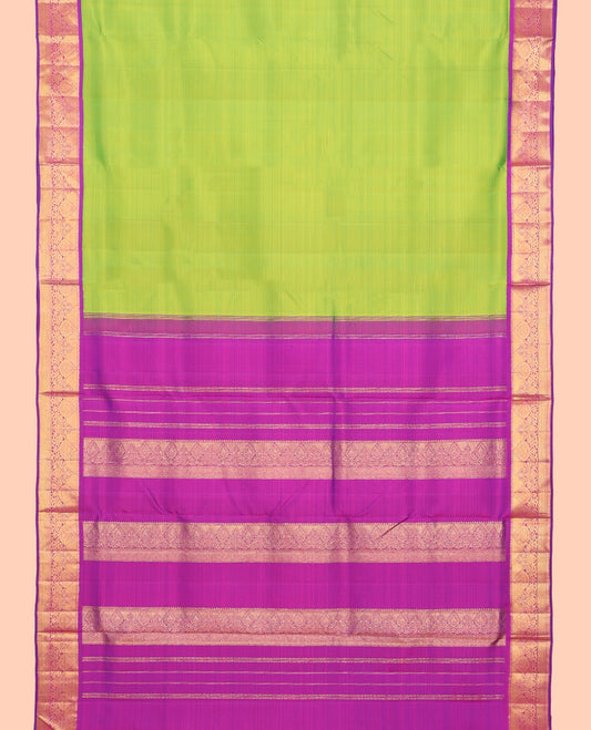 Parrot Green Plain Nine-Yard Pure Silk Saree