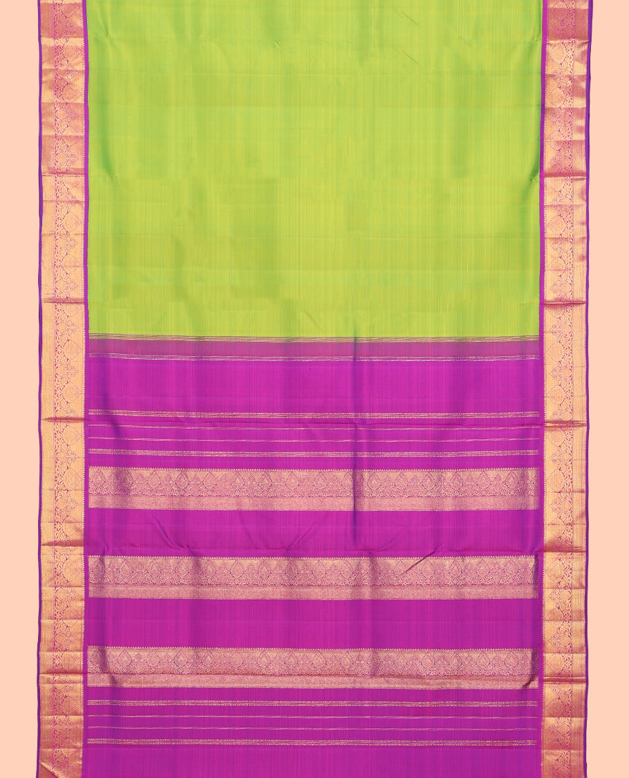 Parrot Green Plain Nine-Yard Pure Silk Saree