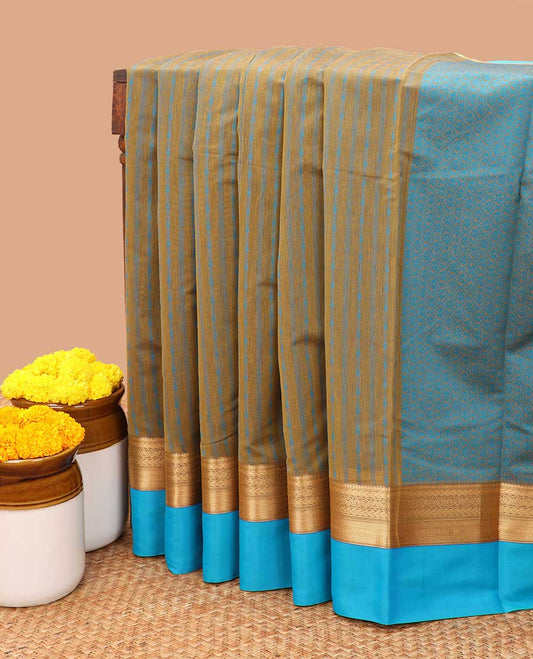 Mustard thread weaving silk cotton saree with zari border & thread weaving rich pallu along with weaving blouse