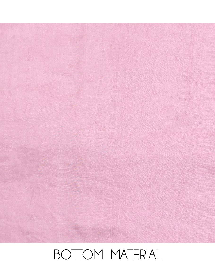 Pink chudidhar material set, floral vine printed organza top, plain bottom & floral vine embroidered organza dupatta