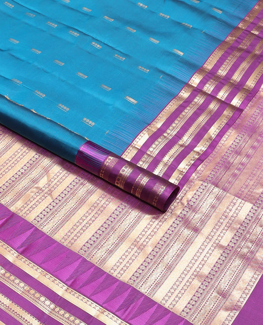 Blue buttas vasundhara elite silk saree contrast rettai pettu zari design border & intricate zari design pallu