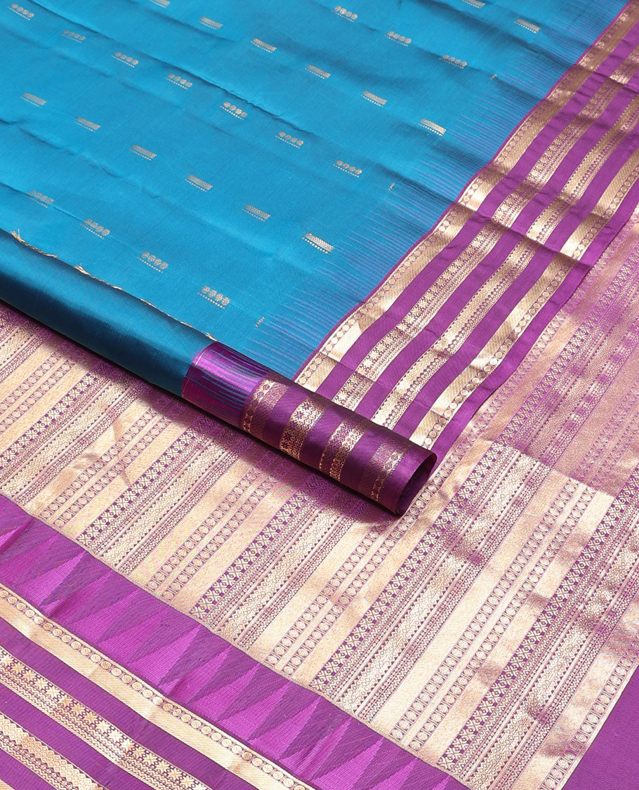 Blue buttas vasundhara elite silk saree contrast rettai pettu zari design border & intricate zari design pallu