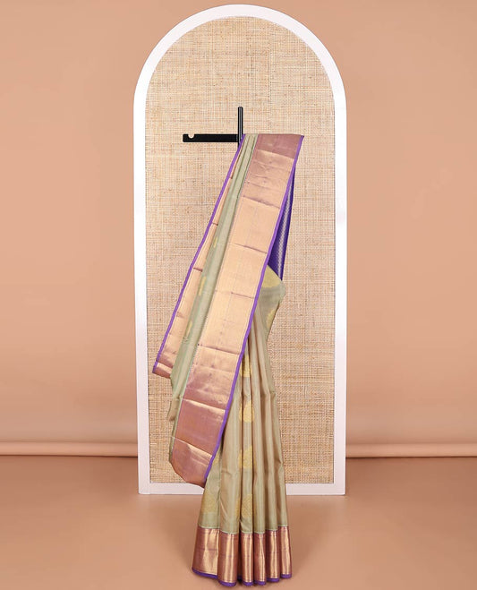 Beige  leaf buttas vansundhara elite silk saree with contrast zari design border  & checked design pallu
