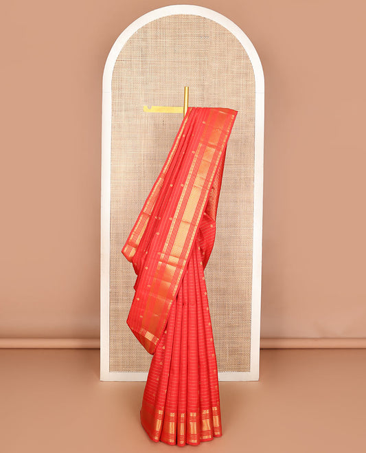 Red zari buttas & striped Vasundhara silk mix saree, zari traditional border & thilakam motifs pallu