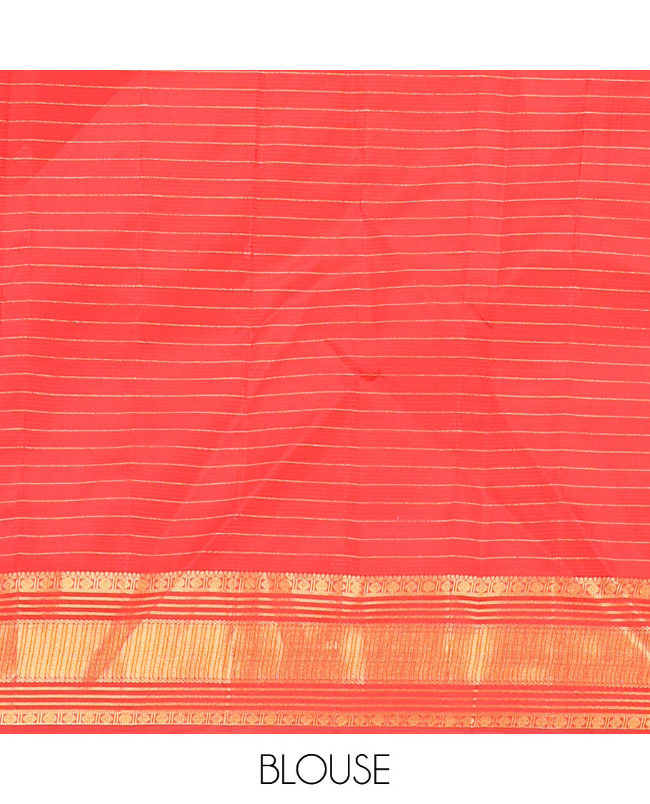 Red zari buttas & striped Vasundhara silk mix saree, zari traditional border & thilakam motifs pallu