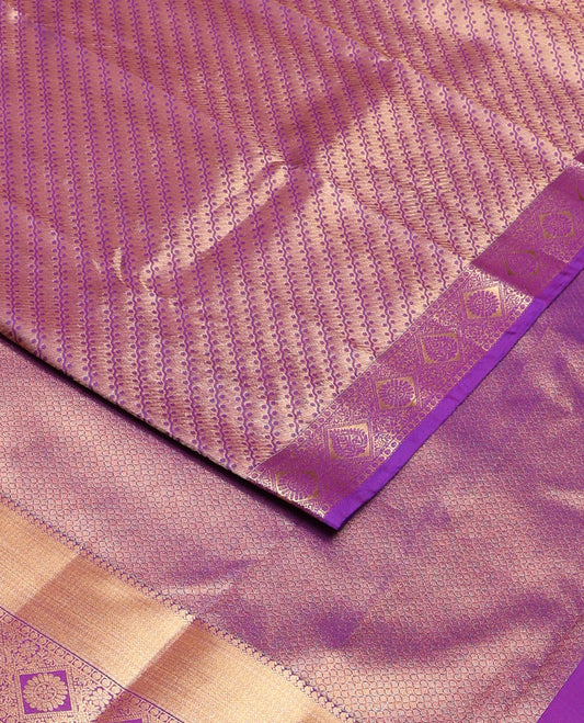 Purple zari design silk saree, zari border & geometric patterned pallu